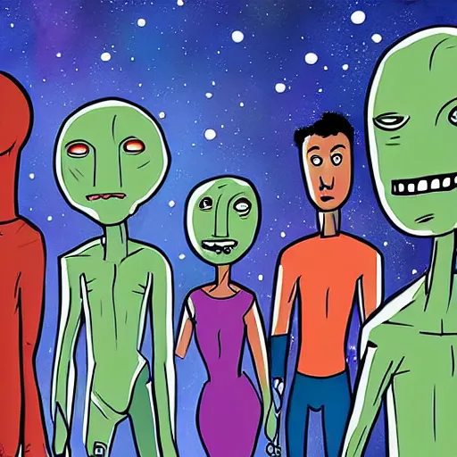 Image similar to Illustration of what the world would be like if we were to make a movie about aliens and their race and they came to Earth and made this cartoon about us.