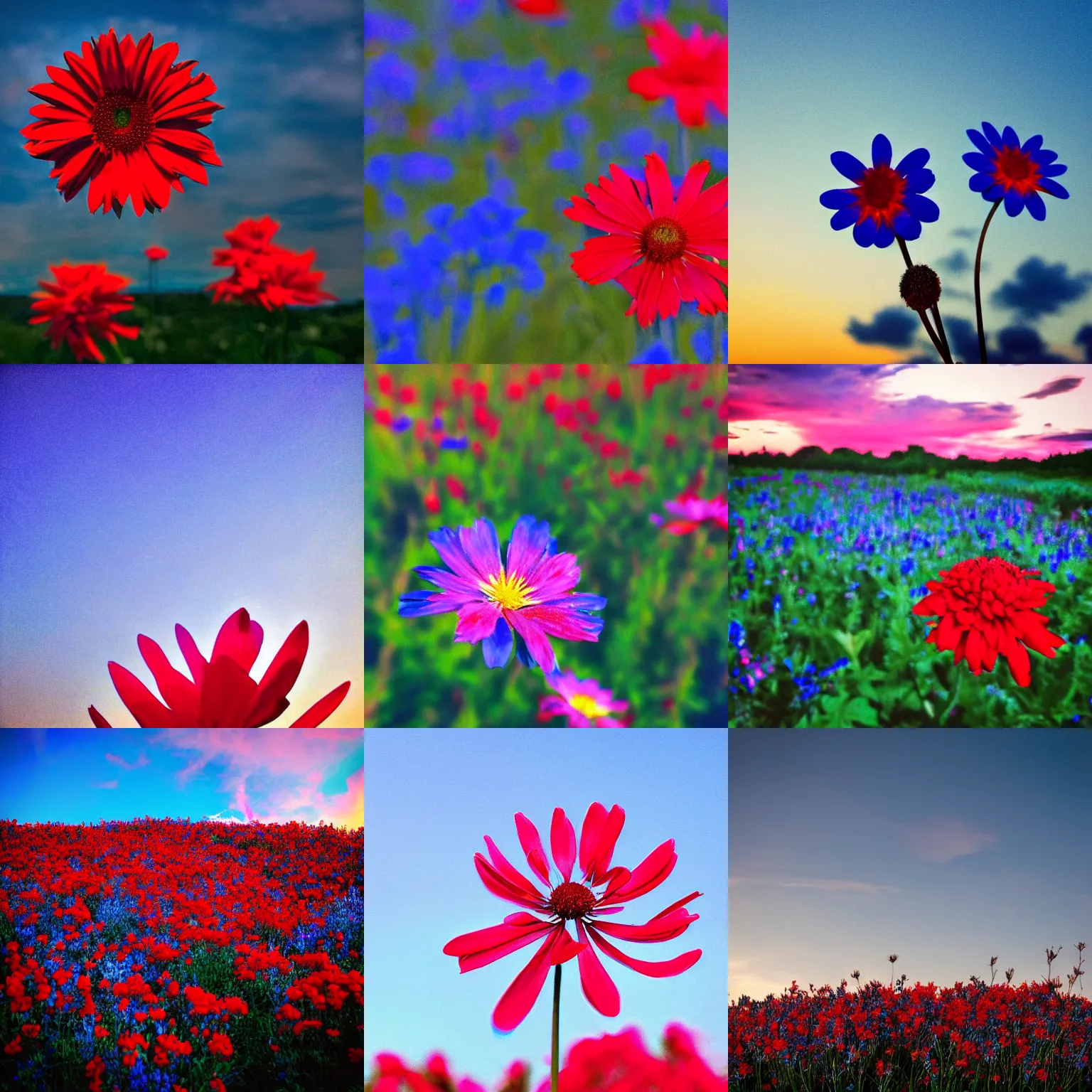 Prompt: blue red sky flower