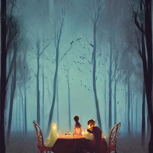 Image similar to The dinner with all of my lost ones, By Delphin Anjolras, by Ismail Inceoglu, by Emiliano Ponzi, ghosts