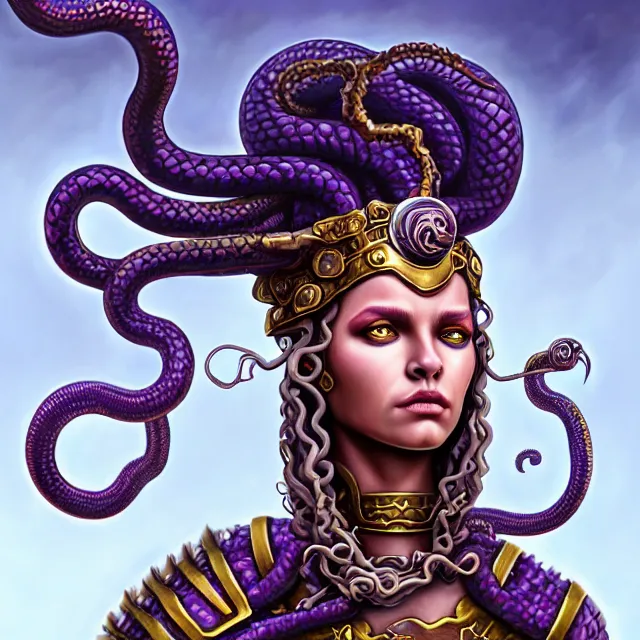 Image similar to beautiful medusa warrior, highly detailed, 8 k, hdr, award - winning, trending on artstation, anne stokes