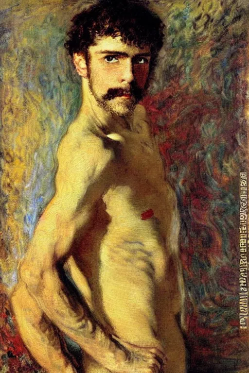 Image similar to attractive male, painting by gustave moreau, j. c. leyendecker, claude monet