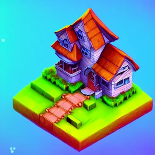 Image similar to Isometric 3D Fantasy Cute House, 3D Illustration, game art, very realistic, no background, 4k, 3D character, very colourful, cinematic lighting, soft neon, CGI render, trending on Behance