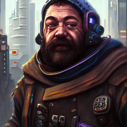 Image similar to portrait painting of a cyberpunk dwarven street doctor, sharp focus, award - winning, trending on artstation, masterpiece, highly detailed, intricate, cartoon, anime. art by merwild and ernesto irawan and rachel denton