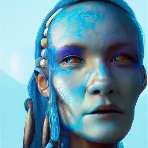 Image similar to detailed portrait of a futuristic sci - fi shaman in a natural scene. beautiful lighting. trending on artstation.