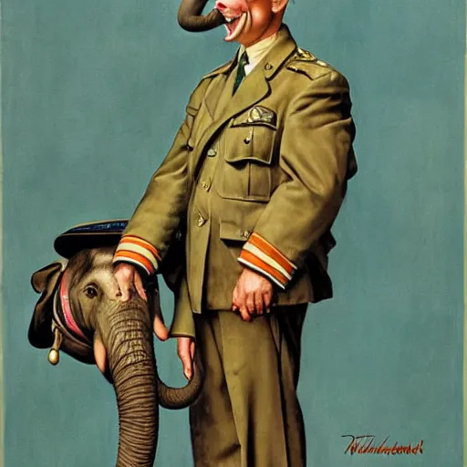 Image similar to An anthropomorphic Elephant wearing a 1940's Aviator uniform portrait, art by Norman Rockwell