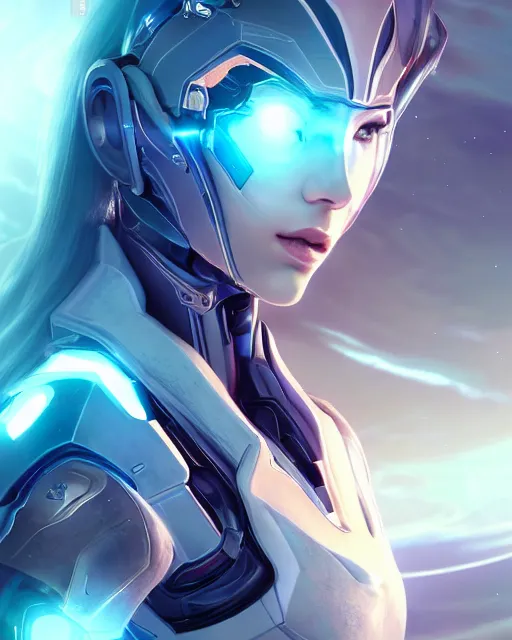 Image similar to perfect android girl on a mothership, warframe armor, beautiful face, scifi, futuristic, galaxy, nebula, bae suzy, dreamy, long white hair!!!, blue cyborg eyes, sharp focus, cinematic lighting, highly detailed, artstation, divine, by gauthier leblanc, kazuya takahashi, huifeng huang