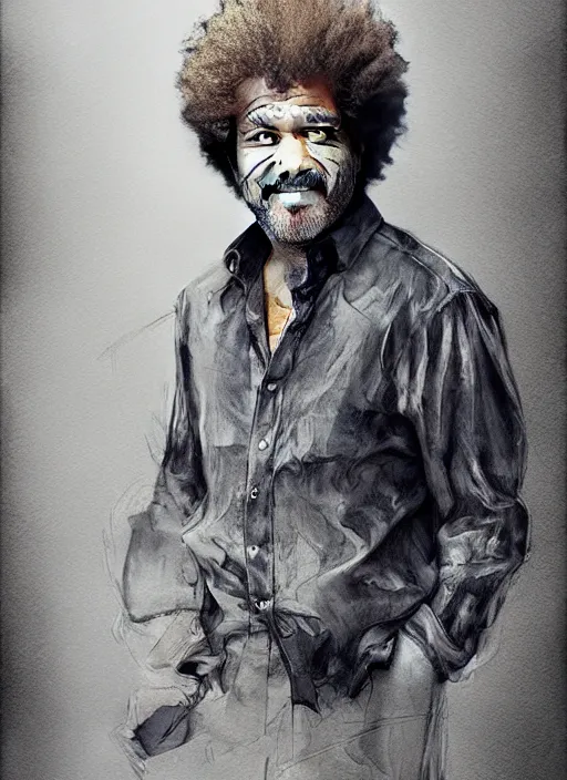 Prompt: portrait, BoB Ross, Using Stable Diffusion to paint, watercolor, dramatic lighting, cinematic, establishing shot, extremly high detail, foto realistic, cinematic lighting, pen and ink, intricate line drawings, by Yoshitaka Amano, Ruan Jia, Kentaro Miura, Artgerm, post processed, concept art, artstation, matte painting, style by eddie mendoza, raphael lacoste, alex ross