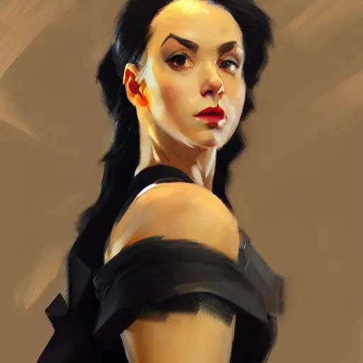 Prompt: greg manchess portrait painting of abigail shapiro in a black dress as overwatch character, medium shot, asymmetrical, profile picture, organic painting, sunny day, matte painting, bold shapes, hard edges, street art, trending on artstation, by huang guangjian and gil elvgren and sachin teng