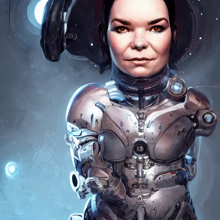 Prompt: cyborg bjork, portrait, symmetrical, highly detailed, digital painting, trending on artstation, concept art, sharp focus, illustration, art by artgerm and greg rutkowski and magali villeneuv