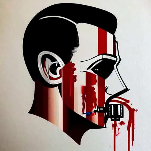 Prompt: a profile photo of an james bond with a diving oxygen mask with side profile blood in ocean intricate details by MARVEL comics and Sandra Chevrier-C