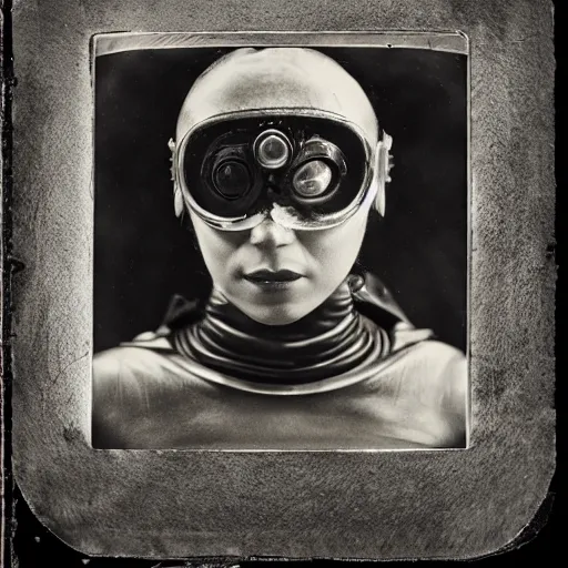 Image similar to tintype photographs of techno shamans, telepaths, dieselpunk cyborgs, masked heroes, irradiated humans, and monster hunters