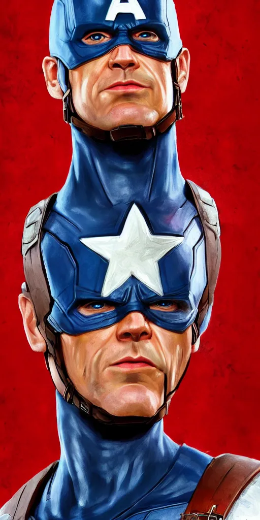 Image similar to captain america played by jim carrey, face portrait, battle shot, hd shot, fantasy art, artstation, comic style