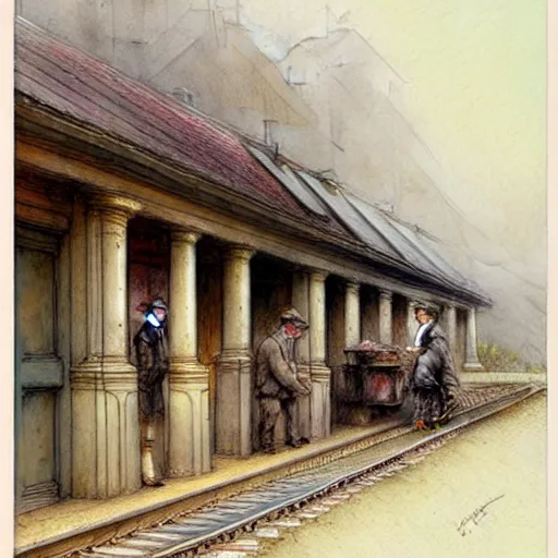 Prompt: (((((1800s train station . muted colors.))))) by Jean-Baptiste Monge !!!!!!!!!!!!!!!!!!!!!!!!!!!