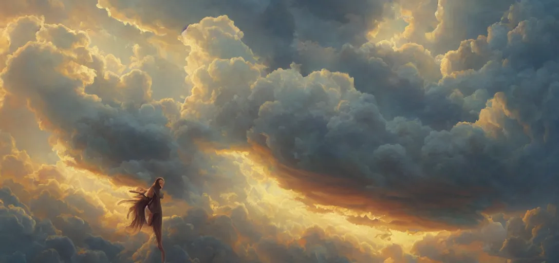 Prompt: a sunset in the clouds, oil on canvas, intricate, portrait, 8k highly professionally detailed, HDR, CGsociety, illustration painting by Mandy Jurgens and Małgorzata Kmiec and Dang My Linh and Lulu Chen and Alexis Franklin and Filip Hodas and Pascal Blanché and Bastien Lecouffe Deharme, detailed intricate ink illustration, heavenly atmosphere, detailed illustration, hd, 4k, digital art, overdetailed art, concept art, complementing colors, trending on artstation, Cgstudio, the most beautiful image ever created, dramatic, subtle details, illustration painting by alphonse mucha and frank frazetta daarken, vibrant colors, 8K, style by Wes Anderson, award winning artwork, high quality printing, fine art, gold elements, intricate, epic lighting, very very very very beautiful scenery, 8k resolution, digital painting, sharp focus, professional art, atmospheric environment, art by artgerm and greg rutkowski, by simon stålenhag, rendered by Beeple, by Makoto Shinkai, syd meade, 8k ultra hd, artstationHD, 3d render, hyper detailed, elegant, by craig mullins and marc simonetti, Ross Tran and WLOP, by Andrew Wyeth and Gerald Brom, John singer Sargent and James gurney