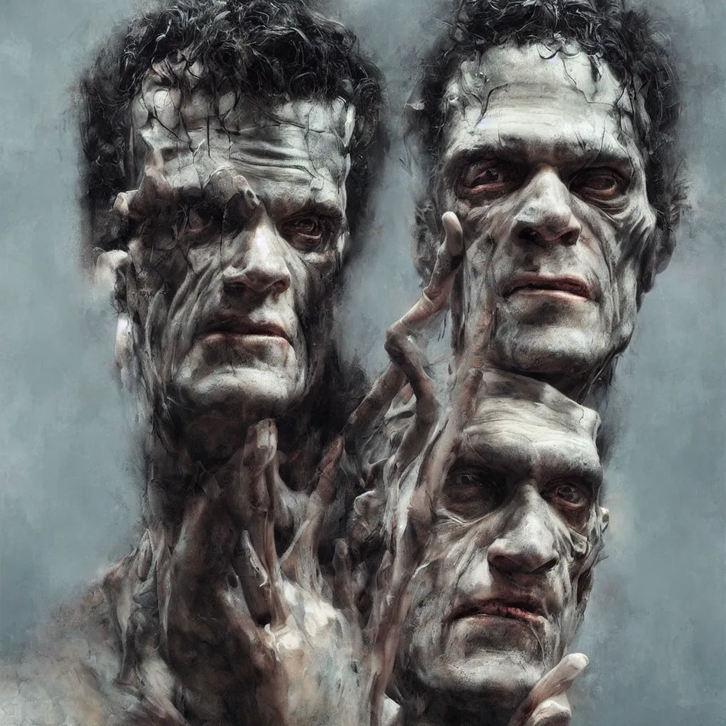 Prompt: frankenstein by zhaoming wu, nick alm, chromatic aberration