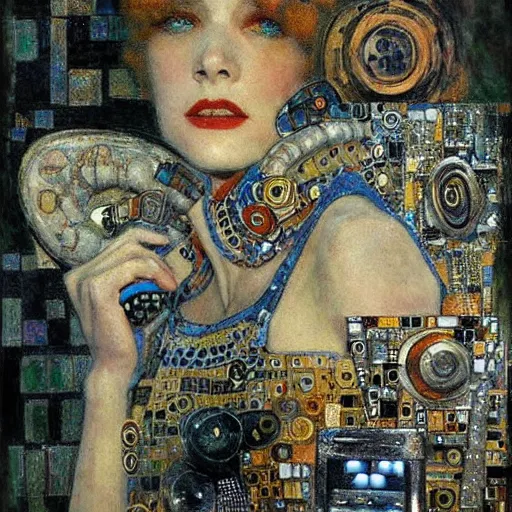 Prompt: robots, intricate detail, painting, jazz age, klimt, royo, frazetta, whealan,