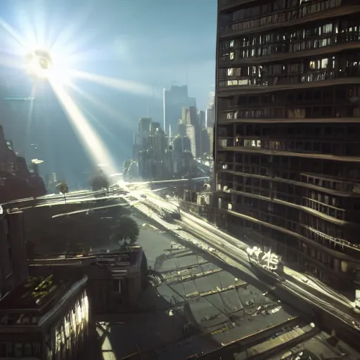 Image similar to Michael Jackson as spiderman, light reflection through buildings, 4K Unreal Engine Unity style