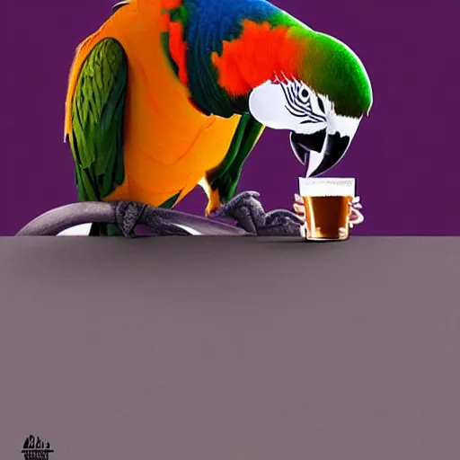 Prompt: a parrot is drinking beer in a spacebar, artstation