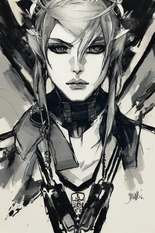 Image similar to beautiful portrait of a female officer wearing a fancy naval uniform, eyepatch, concept art by yoji shinkawa, felt tip pen, intricate detail, sharp focus, illustration