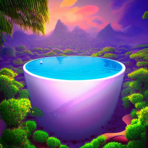 Image similar to minimalistic, hyper realistic surrealism, multi level landscape with magic portals, magic pool, a surreal vaporwave liminal space, highly detailed, trending on ArtStation