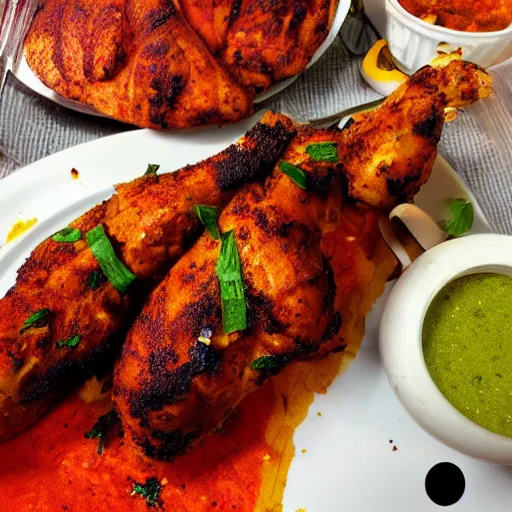 Image similar to high resolution photo of tandoori chicken, michelin star, very tasty, food photography, instagram, trending