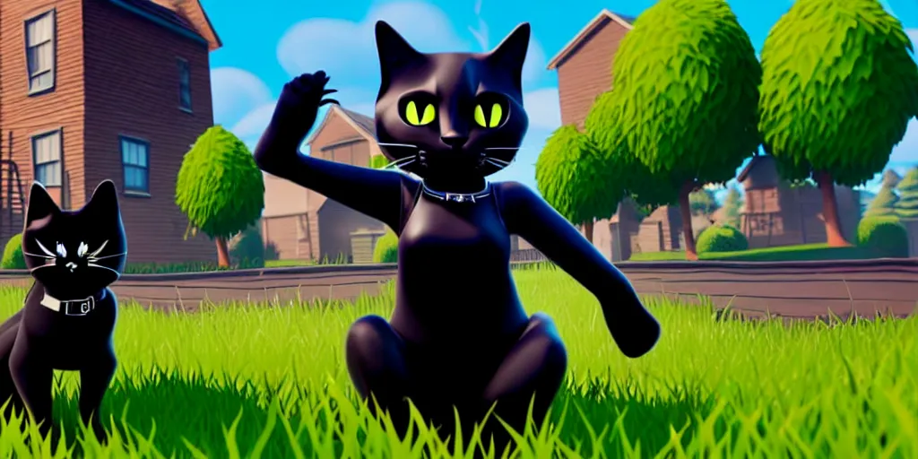 Image similar to a black cat in the style of fortnite