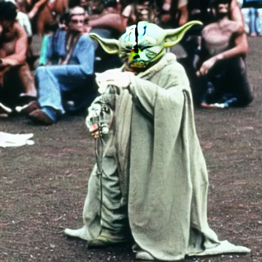 Image similar to yoda performing at woodstock