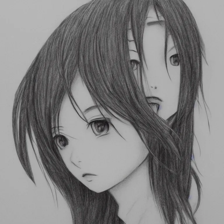 Prompt: front portrait of a anime girl. pencil drawing