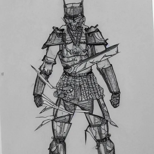 Image similar to japanese futuristic warrior with many scars, hard ink, no pencils, full body drawing