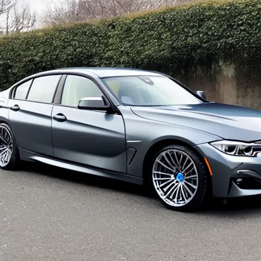 Prompt: nardo gray bmw 3. 2 0 grand coupe, black tinted windows, shiny, 4 k, 8 k hd