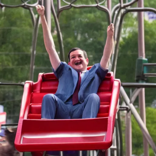 Image similar to Ted Cruz riding a roller coaster in six flags