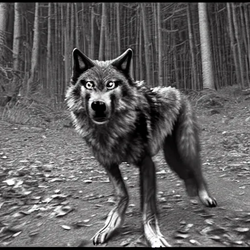 Image similar to werewolf caught on trailcam 8 k detailed