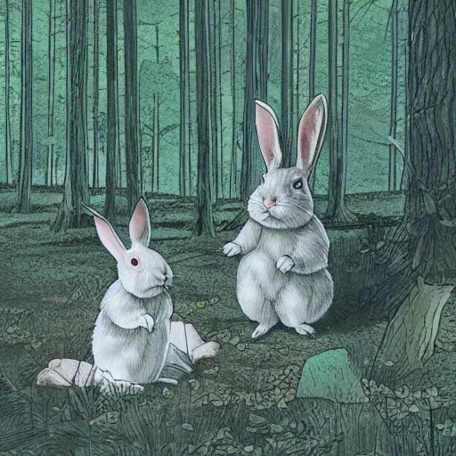 Image similar to A rabbit in the woods, by Junji itou and KAZUO UMEZZ