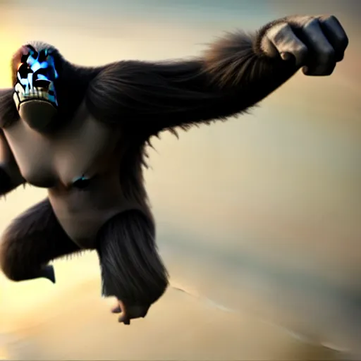 Image similar to king kong with wings fights in new york against godzilla with 3 heads, hyper realistic, ray tracing