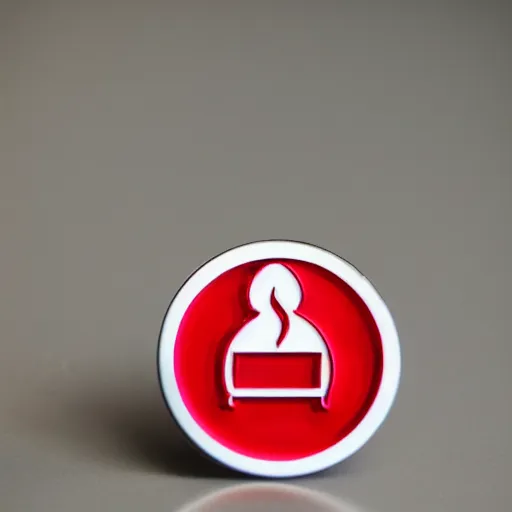 Prompt: an award - winning photo of a retro minimalistic clean fire warning enamel pin