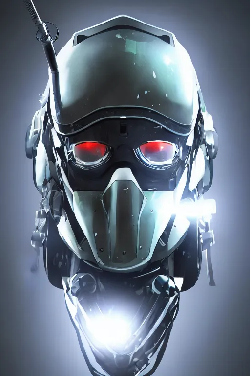 Image similar to cyber cyborg ninja mask helmet metal gear solid artic suit swat commando, global illumination ray tracing hdr fanart arstation by sung choi and eric pfeiffer and gabriel garza and casper konefal, a spectacular view cinematic rays of sunlight comic book illustration, by john kirby