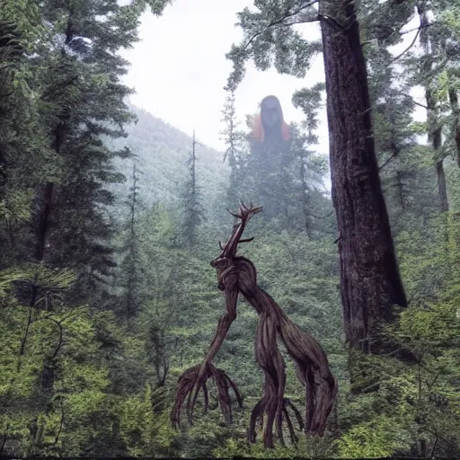 Prompt: beautiful Appalachian forest with a wendigo looming in the background