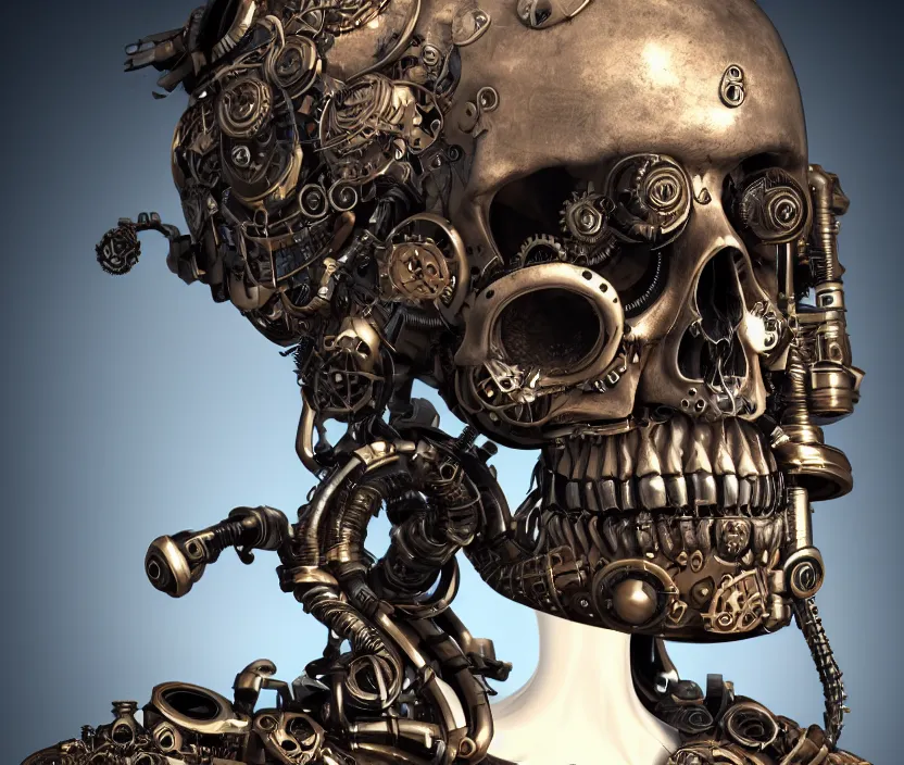 Prompt: steampunk cyborg skull, unreal engine, arstation trending, highly detailed, 8 k