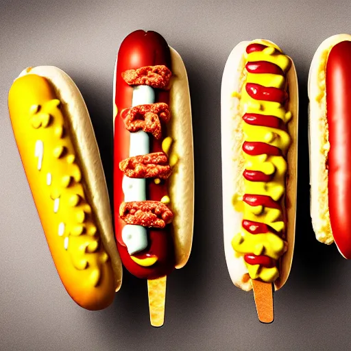 Image similar to commercial photo of a hot dog ice cream, mustard, ketchup,