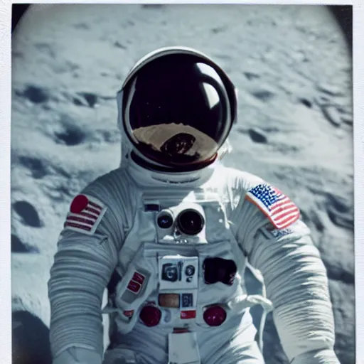 Image similar to polaroid of carl sagan in a spacesuit