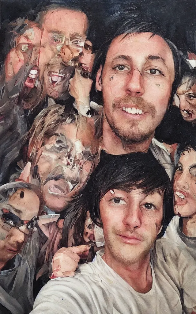 Image similar to painting called the last selfie on earth, scary, trending on instagram