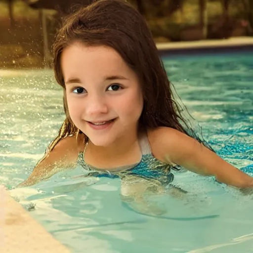 Prompt: Girl poking her head out of a swimming pool, matte painting, natural lighting