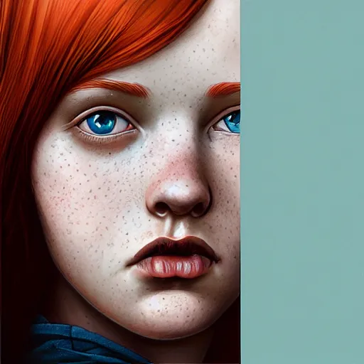 Image similar to Lofi pale redhead with freckles portrait, Pixar style, by Tristan Eaton Stanley Artgerm and Tom Bagshaw.