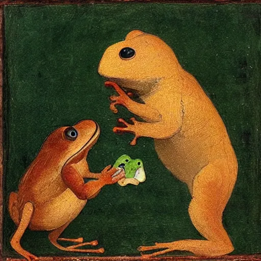 Image similar to “ beaver eating a frog, renaissance painting ”