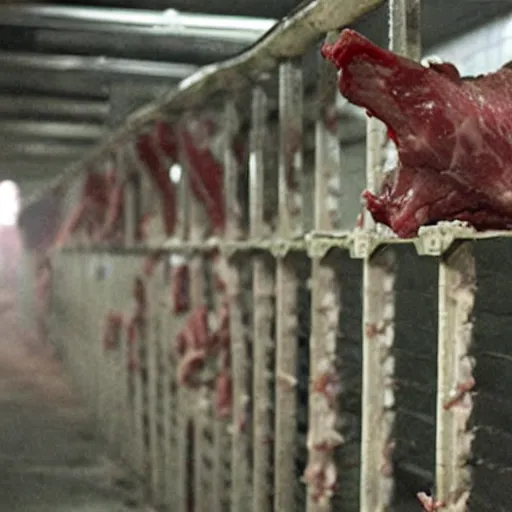 Prompt: meat chamber, the horrors of factory farming