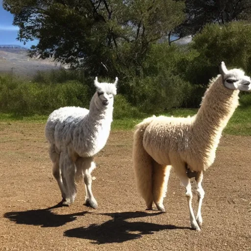 Prompt: two llamas walking