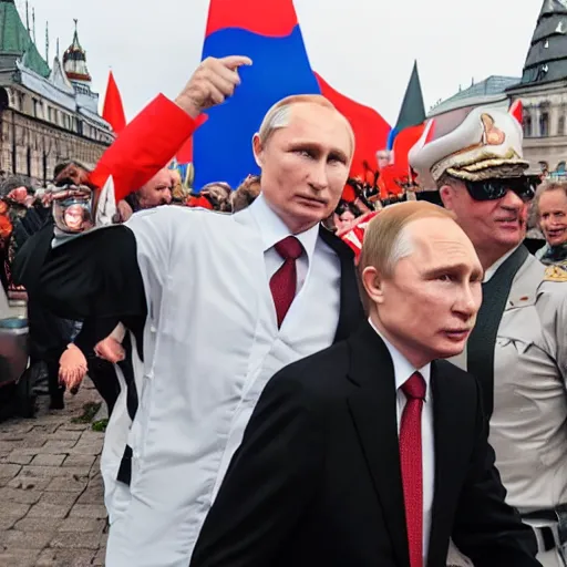 Image similar to lukaszenka and putin on a love parade