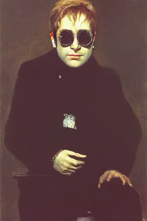 Prompt: Portrait of Elton John Lennon in 1970 by Ilya Repin