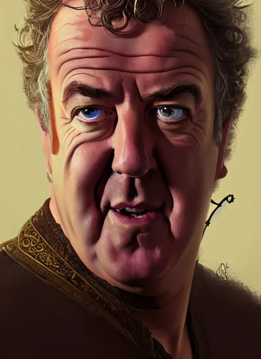 Image similar to portrait of jeremy clarkson, d & d, fantasy, intricate, elegant, highly detailed, digital painting, artstation, concept art, smooth, sharp focus, illustration, art by artgerm and greg rutkowski and alphonse mucha