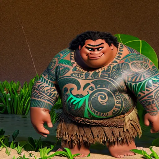 Image similar to moana's green nature giant as a man, pixar, 8k